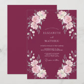 Weinrote Florale Hochzeit Einladung (Vorne/Hinten)