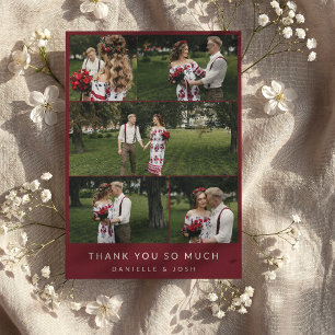 Weinrote Hochzeit - FotoCollage Vielen Dank Dankeskarte