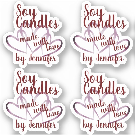 Weinrote Lila Herzen aus Liebe Soy Candles Aufkleber (Vorderseite)