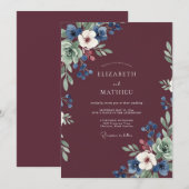 Weinrote Seeanemonen-Hochzeit Einladung (Vorne/Hinten)