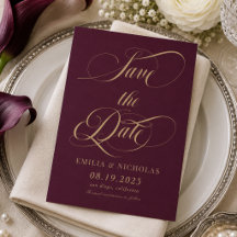 Weinrote und goldene Foto-Hochzeit