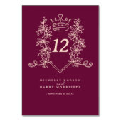 Weinrote und helle Pfirsichkronenhochzeit Tischnummer (Rückseite)