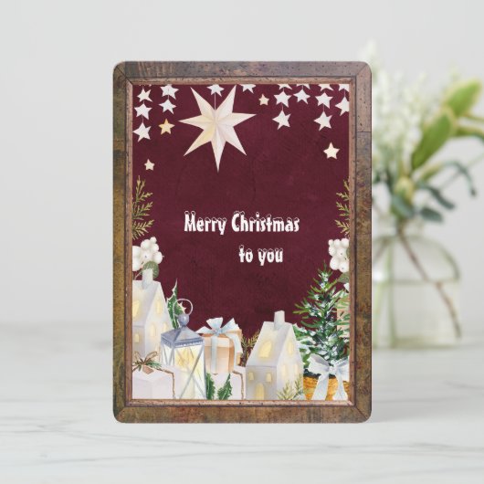 weinrote Winterurlaubskarte (Stehend Vorderseite)