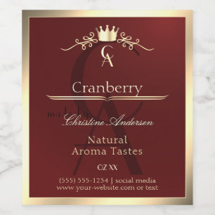 Weinrotes Produktetikett mit Goldrahmen-Monogramm Weinetikett