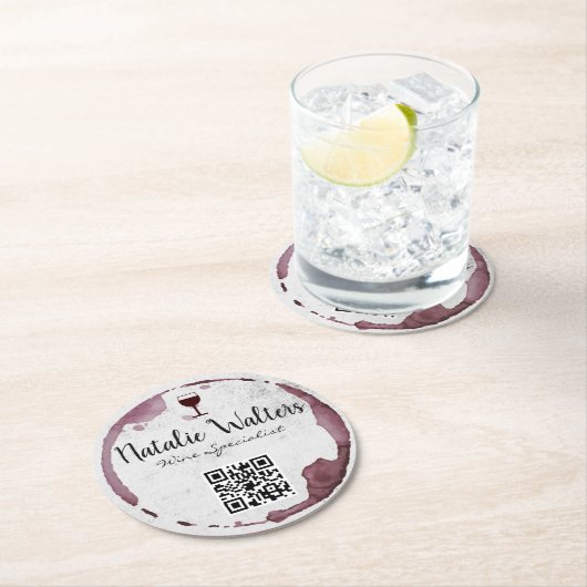 Weinstein (Weinglas) | QR-Code Runder Pappuntersetzer (Vor Ort)
