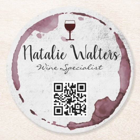 Weinstein (Weinglas) | QR-Code Runder Pappuntersetzer (Vorderseite)
