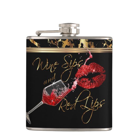 Weinstöcke und rote Lippen Flachmann (Vorderseite)