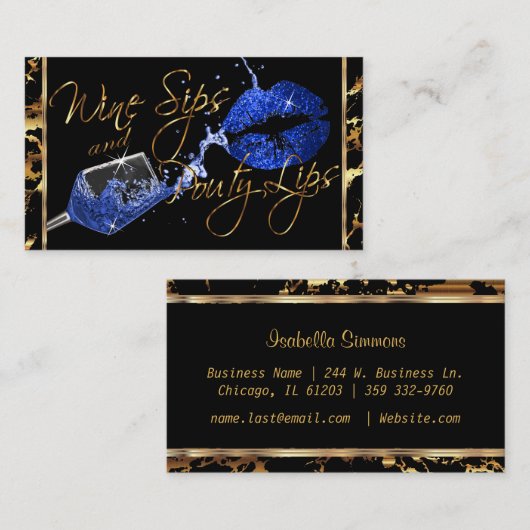 Weinstöcke und saftige Lippen - blau Visitenkarte (Vorne/Hinten)