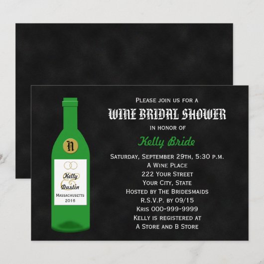 Weinthema Bridal Dusche Einladung (Vorne/Hinten)