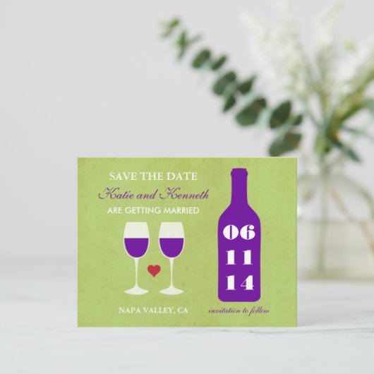 Weinthema Save the Date Karte (Stehend Vorderseite)