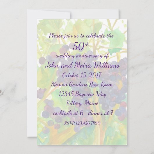 Weintrauben 50. Hochzeitliches Party zum Jubiläum Einladung (Rückseite)