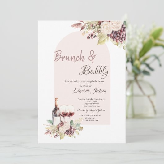 Weintrauben Boho Blume Brunch & Bubbly Einladung (Stehend Vorderseite)