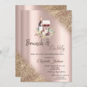 Weintrauben Glitzer Bokeh Brunch & Bubbly Einladung (Vorne/Hinten)