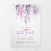 Weintrauben indigo lila Hochzeit in Rosa Dreifach-gefaltete Programmkarte (Cover)