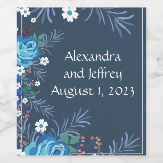 Weintrauben Personalisierte Blume Weiß Blau Weinetikett (Einzelnes Label)