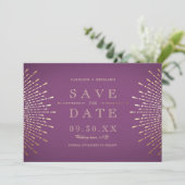 Weintrauben Save the Date mit Gold und lila Deko (Stehend Vorderseite)
