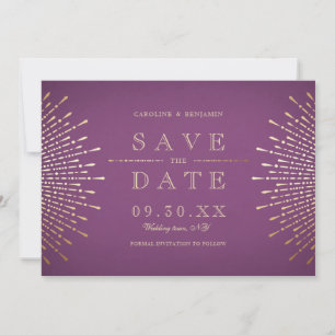Weintrauben Save the Date mit Gold und lila Deko
