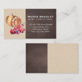 Weintrauben und Barrel | Braunledergewebe Visitenkarte (Vorne/Hinten)