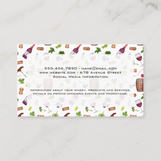 Weintrauben und Corks Muster Visitenkarte (Rückseite)