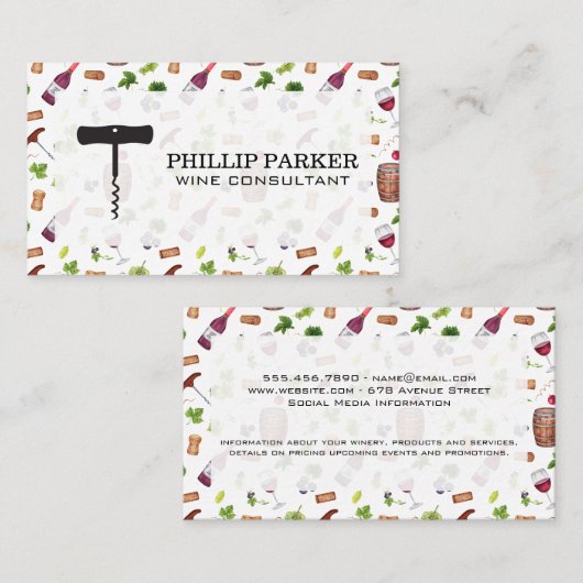 Weintrauben und Corks Muster Visitenkarte (Vorne/Hinten)