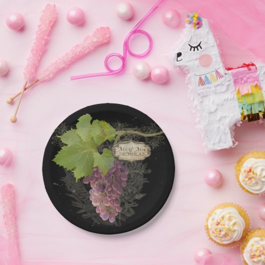 Weintrauben Weinberg Elegant Herr und Frau Wedding Pappteller (Party)