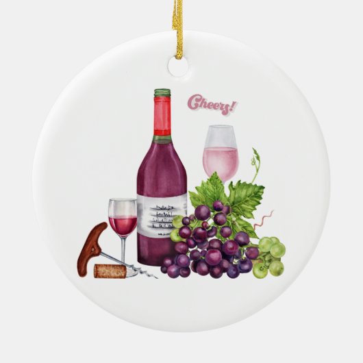 Weintrauben, Weinflasche, Weinglas Keramik Ornament (Hinten)