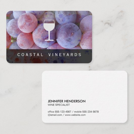 Weintrauben Weinglas Visitenkarte (Vorne/Hinten)