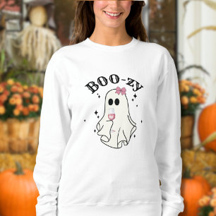 Weintrinkender Boo Süßer Geist Halloween Sweatshirt