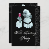 WEINVERGESSEN PARTY Damask Schwarz-weiß Champagner Einladung (Vorne/Hinten)