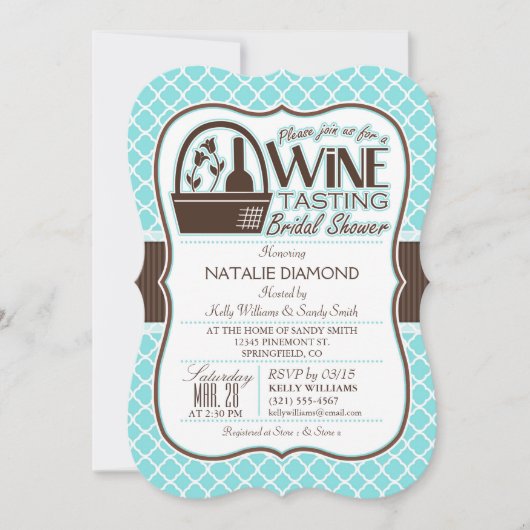 Weinverkostung; Aqua Quatrefolie Brautparty Einladung (Vorderseite)