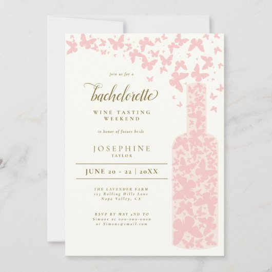 Weinverkostung Bachelorette Wochenende Schmetterli Einladung (Vorderseite)