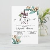 Weinverkostung Burgund Blume Brautparty Einladung (Stehend Vorderseite)