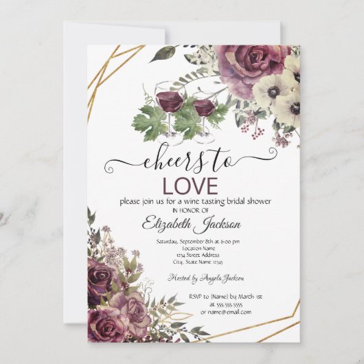 Weinverkostung Burgund Blume Brautparty Einladung (Vorderseite)