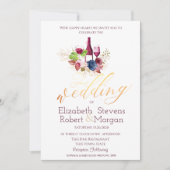 Weinverkostung Burgund Blume Navy Blue Wedding Einladung (Vorderseite)