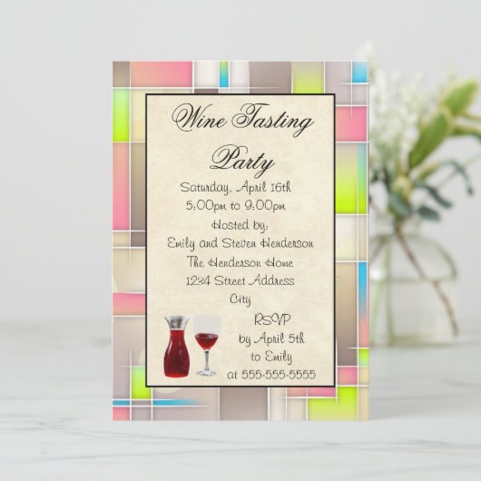 Weinverkostung Party Abstraktes Design Einladung (Stehend Vorderseite)