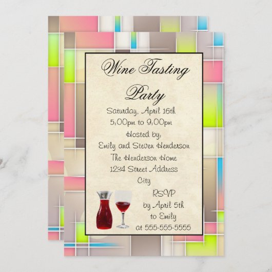 Weinverkostung Party Abstraktes Design Einladung (Vorne/Hinten)