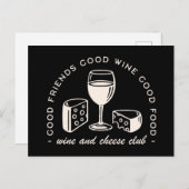 Weinverkostung und Käseverkostung Party Postkarte (Vorne/Hinten)
