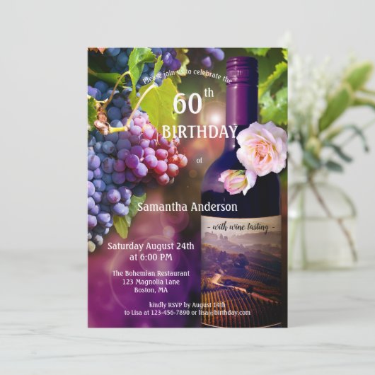 Weinverkostung zum Geburtstag Einladung (Stehend Vorderseite)