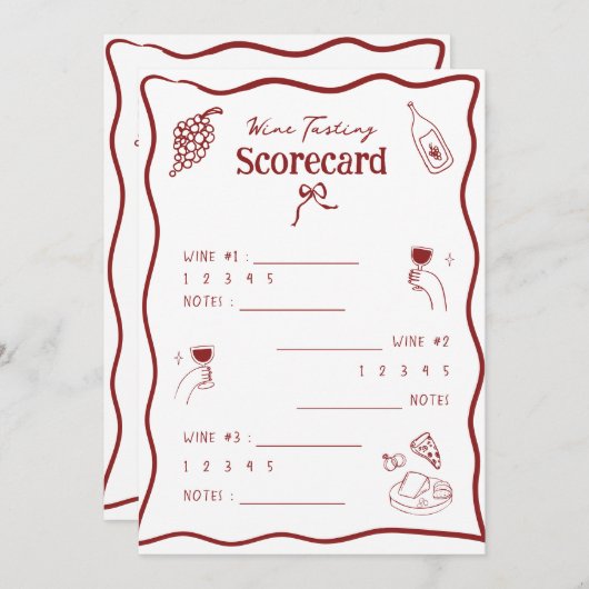 Weinverkostungs-Scorecard Handgezeichnete Bewertun Einladung (Vorne/Hinten)