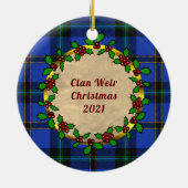 Weir Clan Abzeichen & Tartan Personalisierte Weihn Keramik Ornament (Hinten)