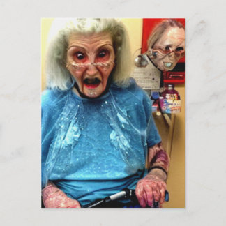 Weird Bizarre Terrified Granny Postcard Postkarte