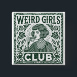 Weird Girls Club Button<br><div class="desc">Herzlich willkommen im "Weißen Girls Club", wo Individualität und Selbstdarstellung die Oberhand behalten. Dieses Vintag inspirierte Design besticht durch ein eigenartiges Mädchen, das eine Tasse Tee genießen kann, umgeben von feinen Blumendetails. Mit seiner skurrilen und Retro-Ästhetik feiert dieses Kunstwerk die Schönheit, einzigartig zu sein und die eigene Eigenartigkeit anzunehmen. Dieses...</div>
