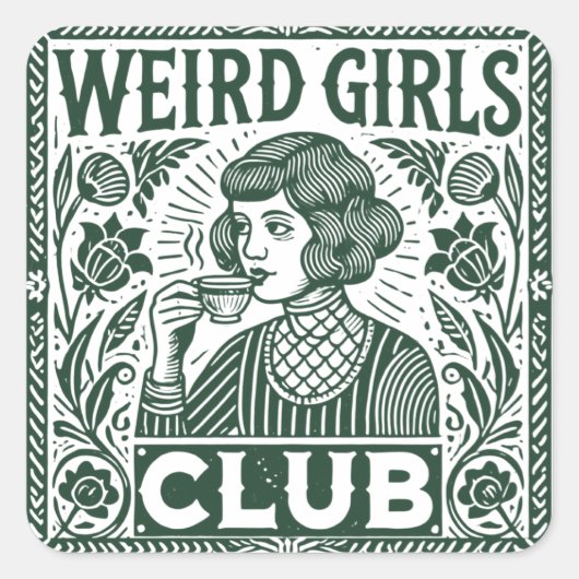 Weird Girls Club Quadratischer Aufkleber (Vorderseite)