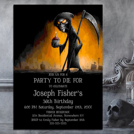 Weird Grim Reaper with Cupcake Birthday Party Einladung