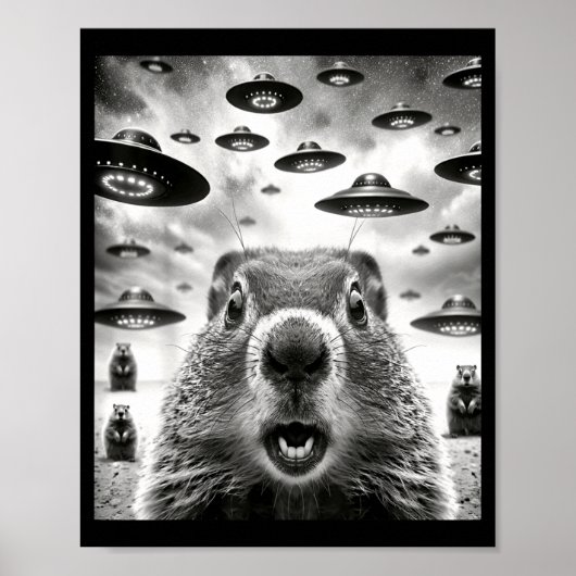 Weird Groundhogs Selfie With Alien Ufo Funny Groun Poster (Vorne)