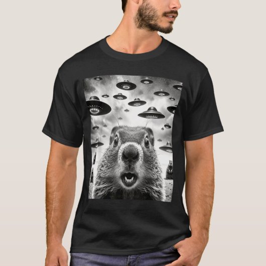 Weird Groundhogs Selfie With Alien Ufo Funny Groun T-Shirt (Vorderseite)