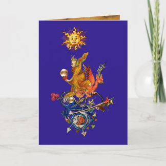 WEIRD MEDIEVAL BESTIARY,ALCHEMIST,RED DRAGON,Blue Feiertagskarte