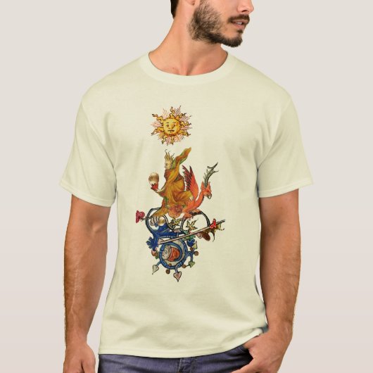 WEIRD MEDIEVAL BESTIARY,ALCHEMIST,RED DRAGON ,SUN  T-Shirt (Vorderseite)