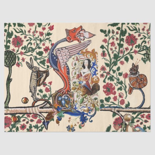 WEIRD MEDIEVAL BESTIARY Dragon and Spinning Harpy Seidenpapier (Vorderseite)