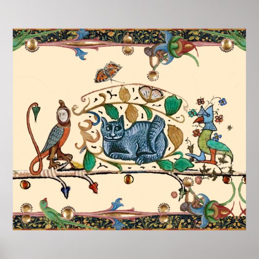 WEIRD MEDIEVAL BESTIARY HUNTER CAT, BIRD, FALCON POSTER (Vorne)